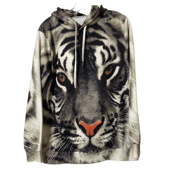 White Tiger Hooded Sweatshirt Size S M - Picture 1 of 8